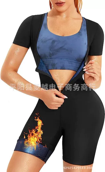 PU blue sweat zipper jumpsuit