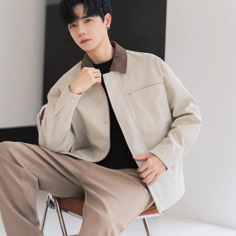 Barn Style Retro Lapel Detroit Work Jacket Men's Autum High-End Commuter Casual Short Executive Jacket