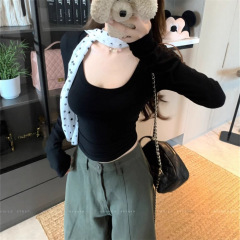 设计感长袖打底衫女2025新款早秋黑色t恤修身短款巨好看轻熟上衣