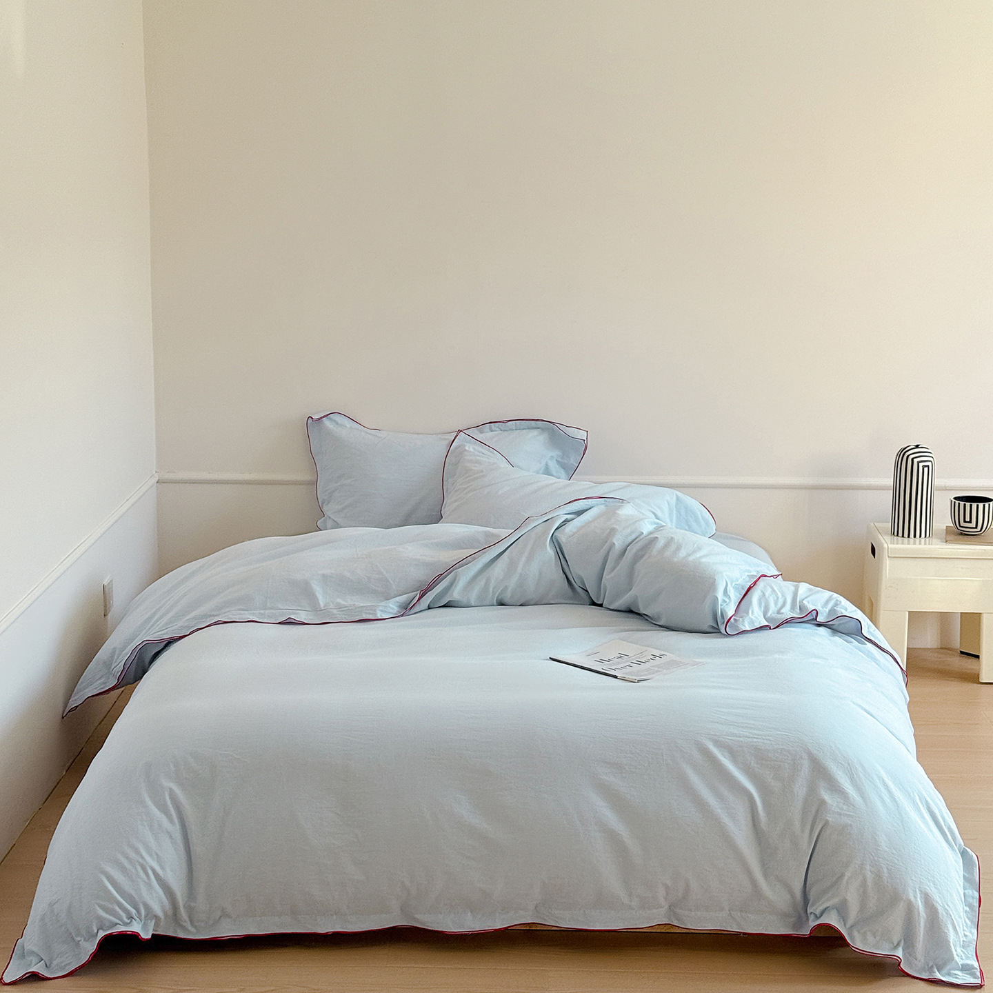 Nordic Style Washed Cotton Bed Sheet Set Four Piece Bedding_voghion.com