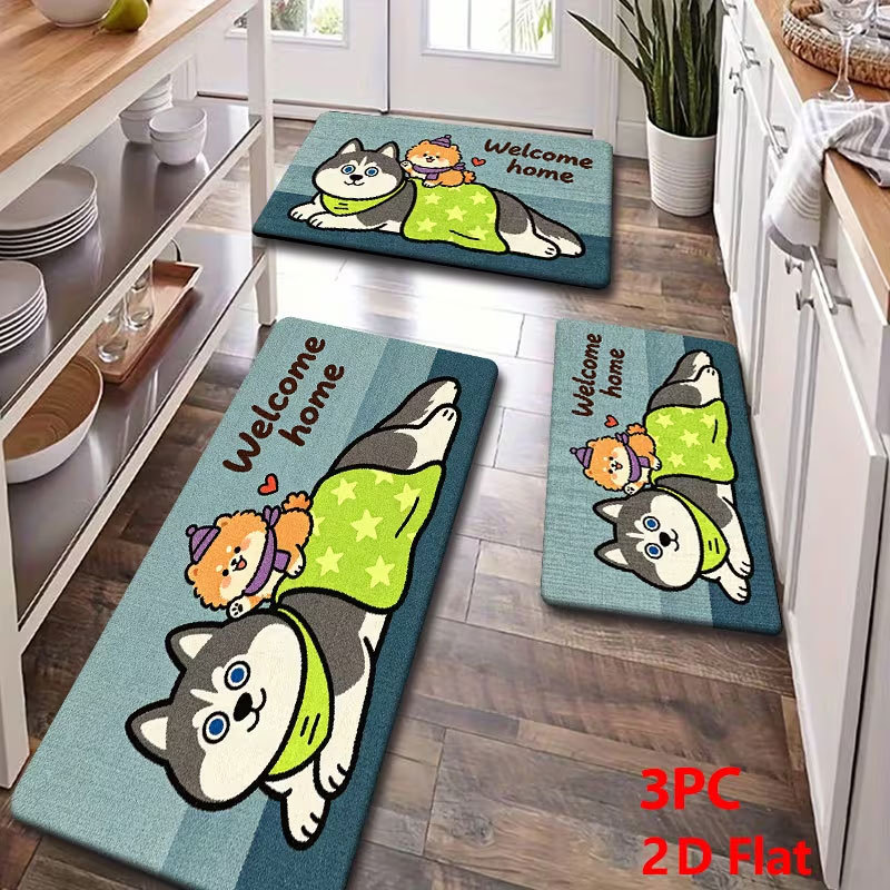 Cocina transfronteriza de tres piezas cojín de piso lavable barro de diatomas absorción de agua a prueba de aceite cojín de alfombra resbaladiza resistente a la suciedad cojín de pies