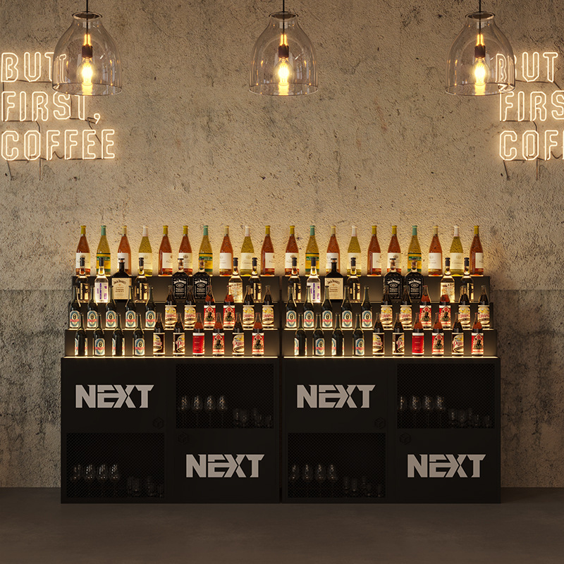 Red Wine Cabinet Bar Bar Background Whiskey Rack Living Room Storage Rack Restaurant Wall Commercial Wine Display Cabinet