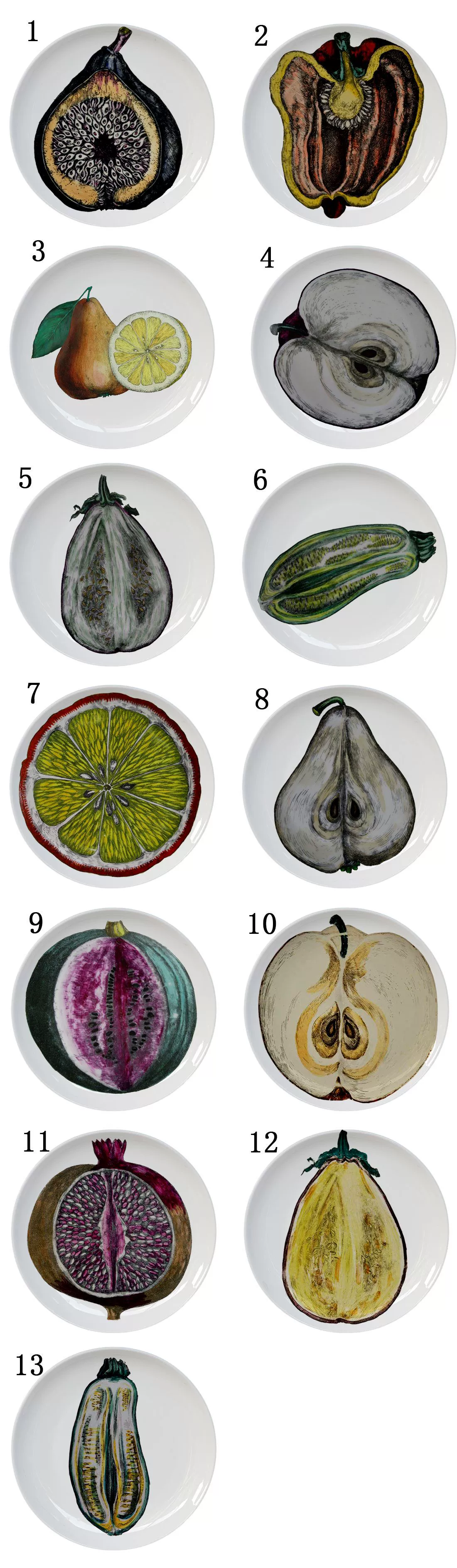 Italian FORNASETTIAN hand -painted fruit vegetarian decoration plate light luxury ceramic round flat plate home decoration