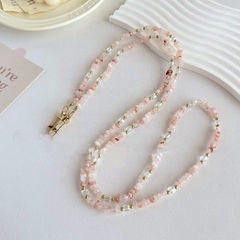 創意粉色大理石掛繩手機跨鏈通用百搭包包跨繩串珠立得鏈條擴音器