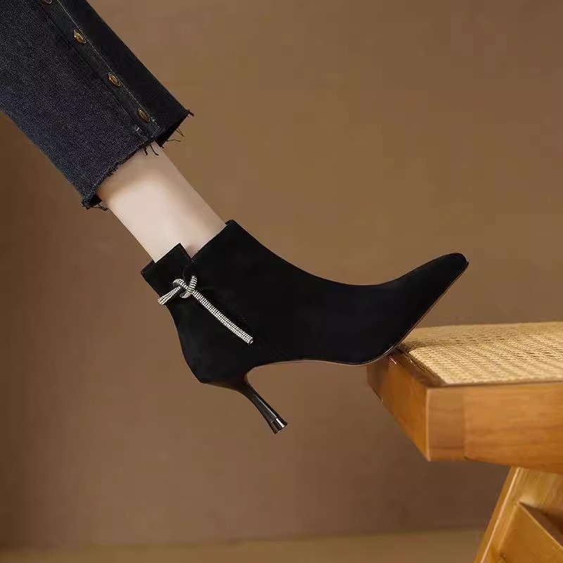 Demi-season sexy high heels pointed-toe with rhinestones