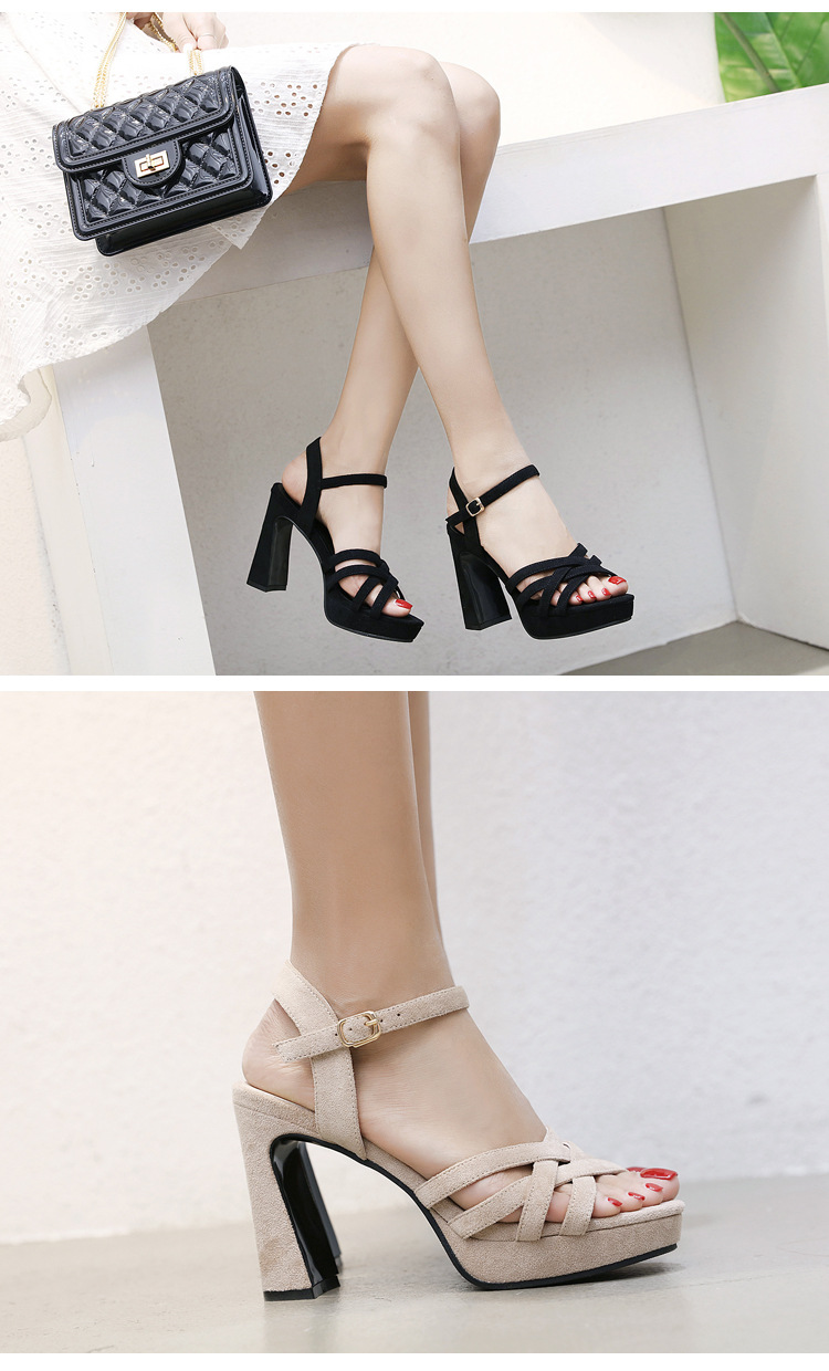 Simple Water Platform Thick High-heeled Suede Sandals display picture 3