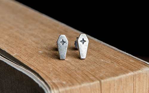 Dark Dream s925 sterling silver death cross rhombus earrings Gothic punk alternative style ear jewelry