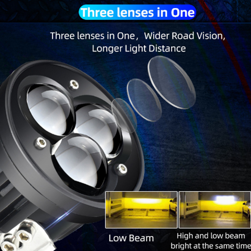 Nuevo U15 tres lentes de motor LED exterior faro de motocicleta auto modificado de dos colores LED foco