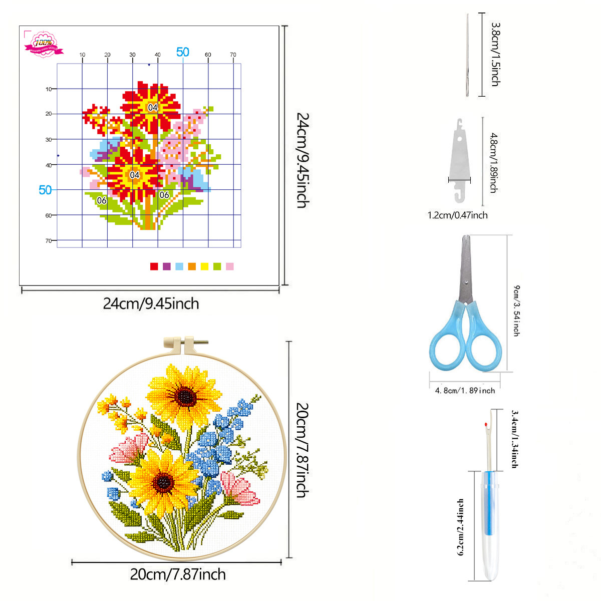Fábrica directa transfronteriza flor amazon cuatro piezas pequeñas simples auto bordado conjunto de bordado DIY