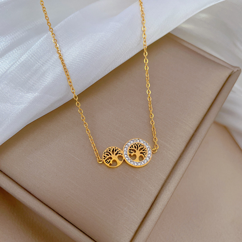 【Tutto il corpo in acciaio al titanio】 Personalità dell'albero della vita minimalista. Collana d'oro vero nella fornace eolica. Maglia interna femminile_voghion.com