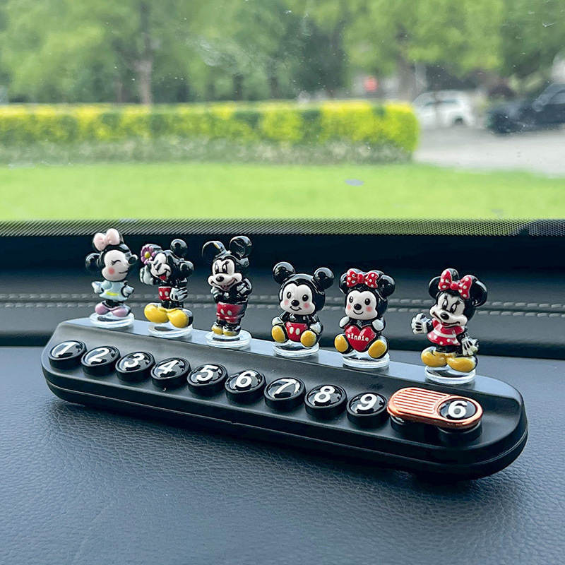 Cartoon Mickey Temporary Parking Number Plate, Cute Mickey Mouse Creative Car Moving Phone Plate, Aromatherapy Car Interior Decoration