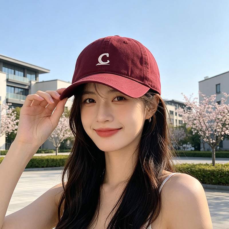 Korean-style letter C embroidered baseball cap for women, wide brim, suitable for large head sizes, makes the face look smaller, versatile for spring and summer