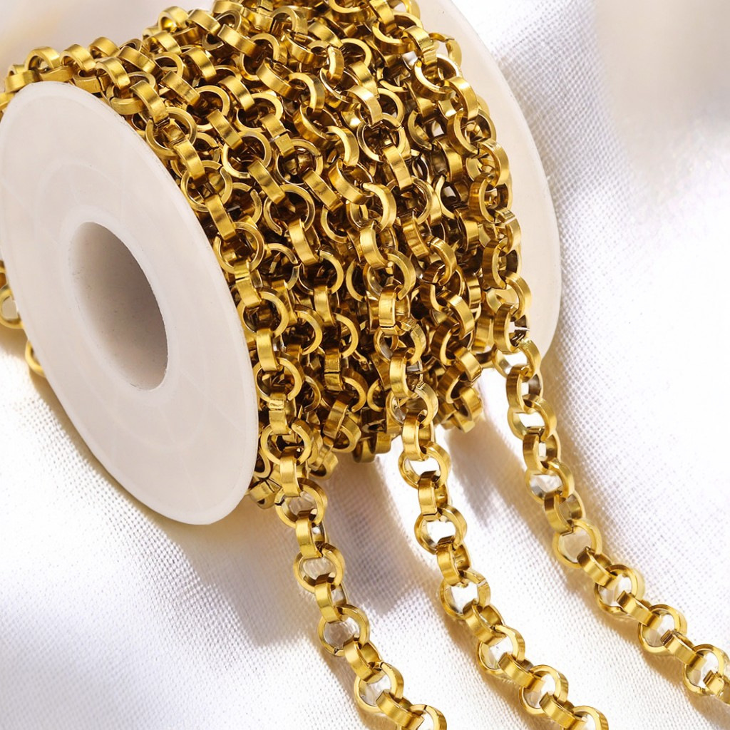 Acero inoxidable Hip Hop Heavy Metal 6mm cadena DIY acero titanio cadena de moda europea y americana cadena de bolsos semiacabados cadena hecha a mano