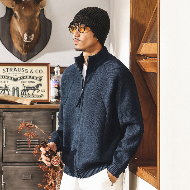American Retro 7-Pin Heavy Cardigan Knitwear Men's Spring & Fall Double Zipper Half Turtleneck Knitwear Jacket Men's Autumn and Winter American Retro 7-Pin Heavy Cardigan Knitwear Men's Spring & Fall Double Zipper Half Turtleneck Knitwear Jacket Men's Autumn and Winter