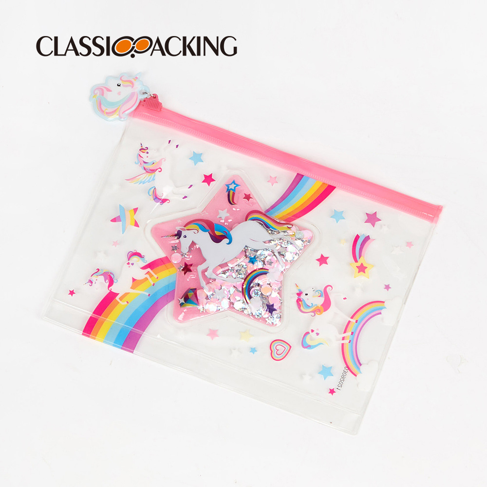 Fábrica al por mayor bolsa de almacenamiento PVC patrón de dibujos animados bolsa de cremallera multi-funcional niña corazón impermeable bolsa cosmética portátil