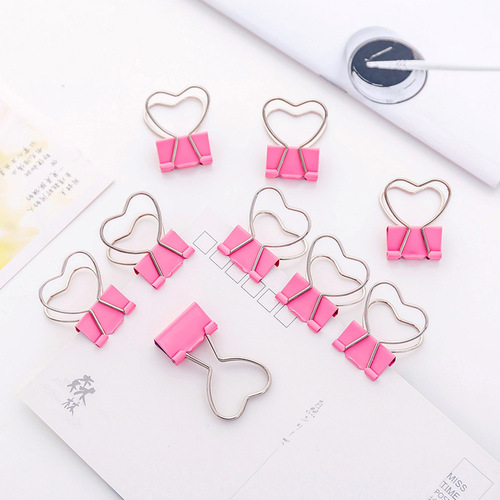 Pink Girl Heart Long Tail Clip Metal Irregular Hollow Clip Office Swallowtail Clip Ticket Clip Creative Clip Wholesale