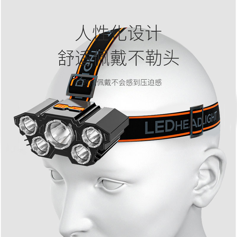 クロスボーダー LED 5 ヘッドライト、強力なヘッドライト、屋外ヘッドマウント作業用マイナーズランプ、超長バッテリー寿命、夜釣り用小型ヘッドライト|undefined