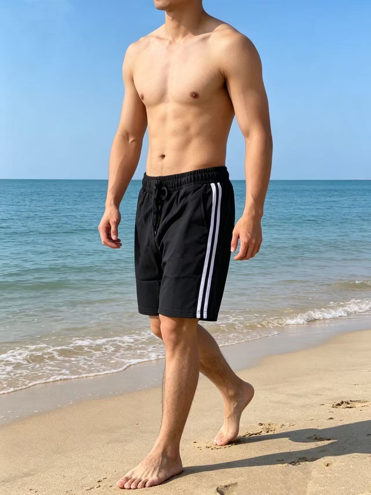 Men's Style Striped Athletic Shorts Heavyweight Loose Straight Leg Casual Five Point Pants For Running And Basketball Summer Style_viptrois.com