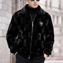 冬季男士仿水貂绒皮毛一体仿金貂绒貂毛爸爸短款仿皮草夹克外套男
