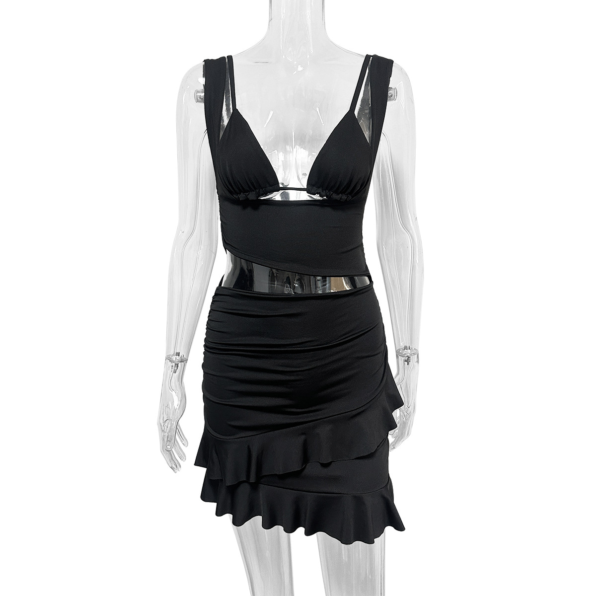 Summer Sexy Overall Set Dress Arrival Cutout Sling Hip Lotus Leaf Short Dress