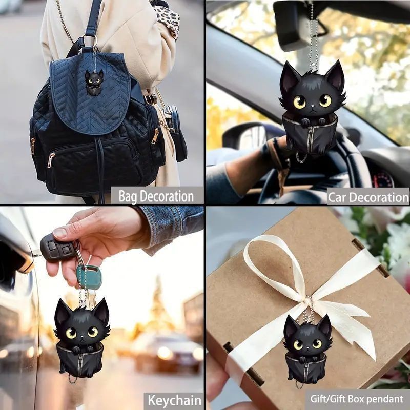Creativo nuevo lindo gatito colgante acrílico plano transfronterizo espejo retrovisor interior decoración colgante llavero