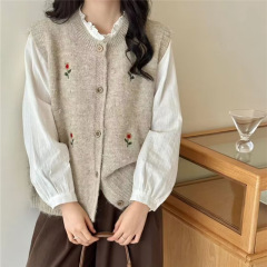 韩系ins花朵绣花显白针织马甲女2025秋季新款百搭显瘦叠穿背心潮