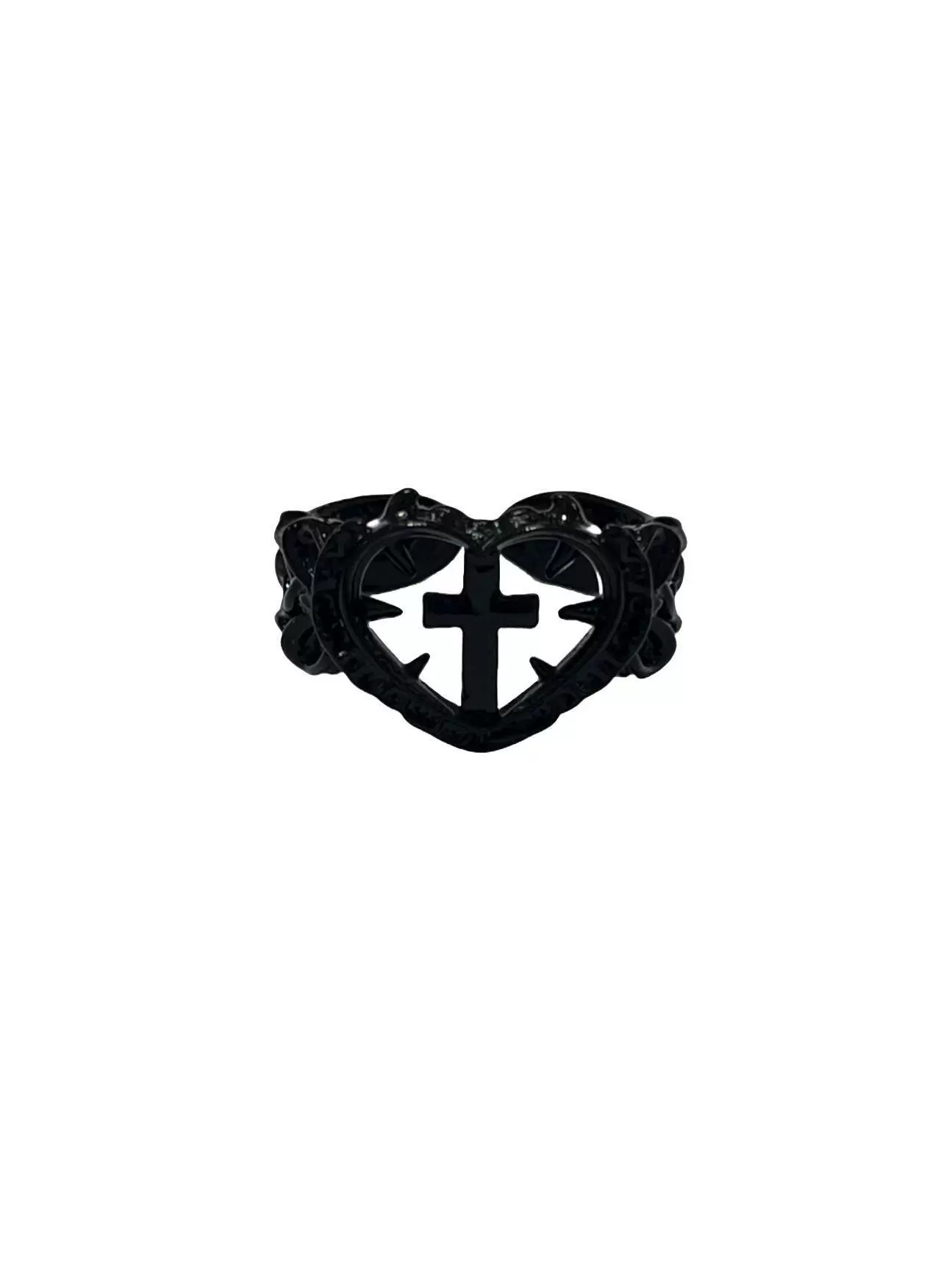 Adjustable ring AQ-5960 Gothic heart, black enamel, one-size adjustable