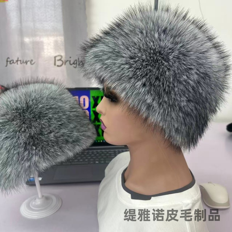バケットハット秋と冬のツートンカラーフォックスぬいぐるみ帽子ファッショナブルで暖かいプリンセスファッション冬の耳保護毛皮のバケットハット|undefined