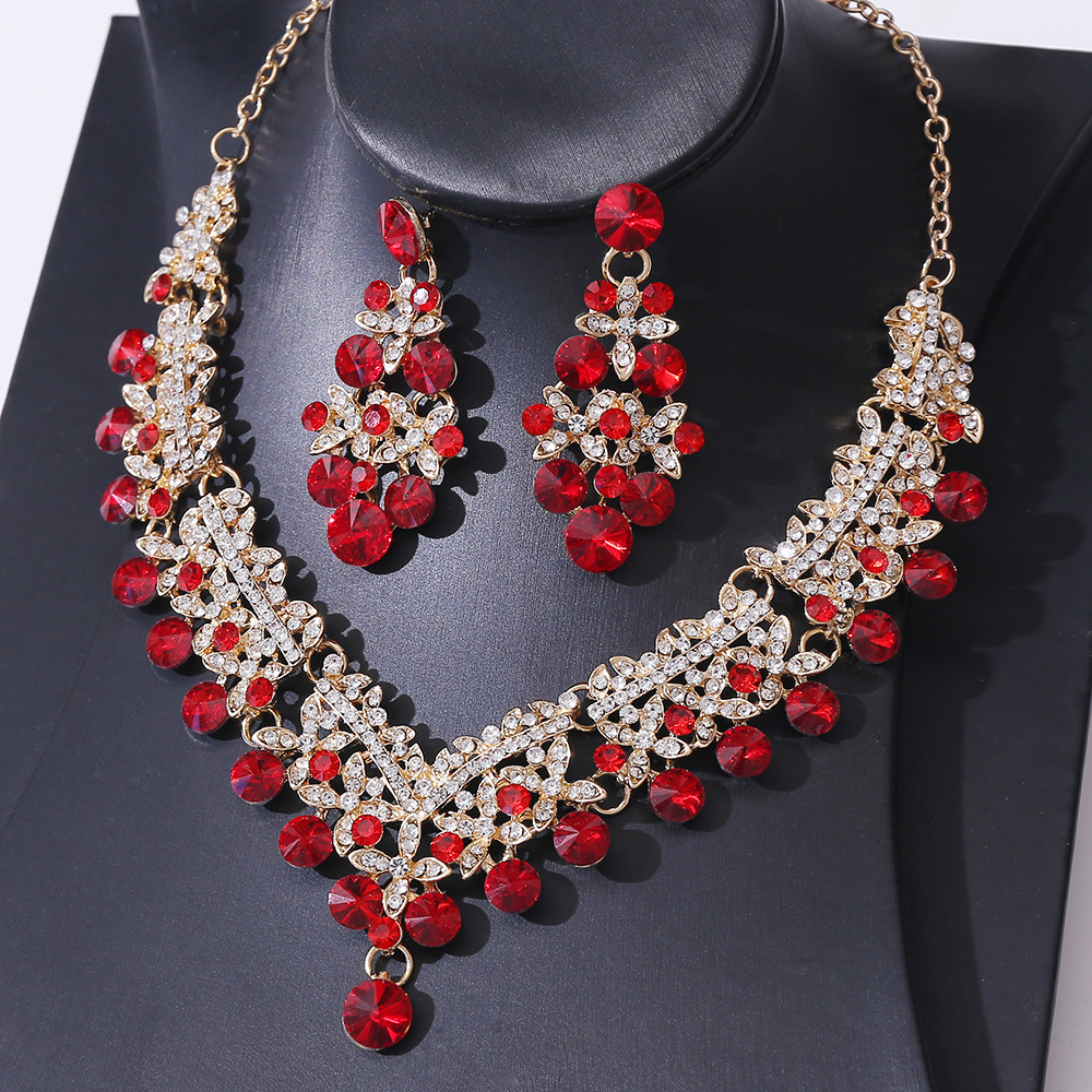 Earrings, Necklace Classification Bridal Geometric Alloy Inlay Artificial Crystal Rhinestones Women's Earrings Necklace