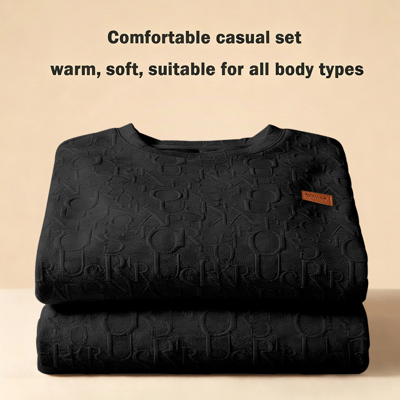 Men's Heavyweight Texture Letter Print Hoodie And Sweatpants Set, High Street Casual Loungewear For Street Style_viptrois.com