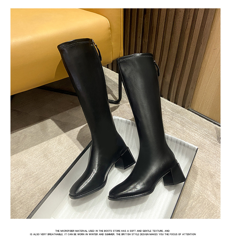 Brown Knee High Boots For Women With Thick Heels And Square Toe_voghion.com