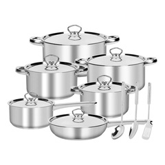 跨境货源复底套装锅35PCS厨房炊具15件套pots set不锈钢锅具套装