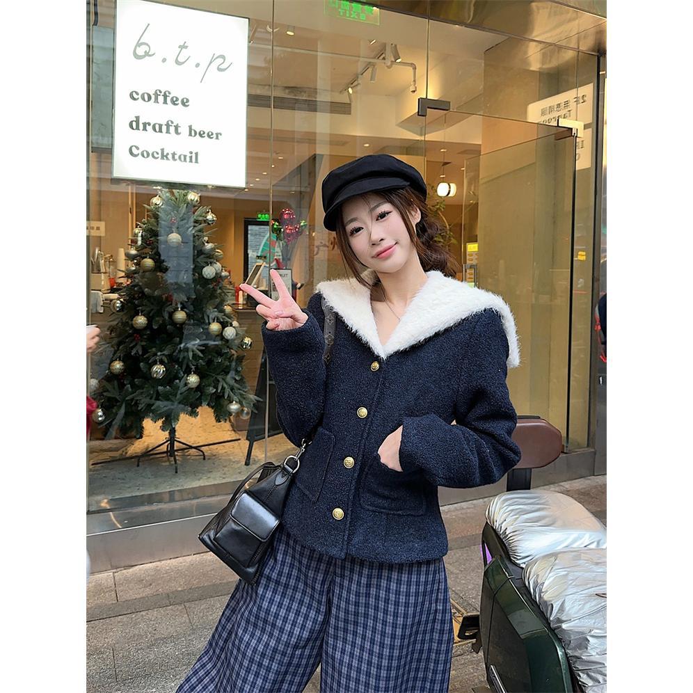 小香风长袖毛呢外套2025秋冬新款加厚保暖海军领高级感洋气上衣女