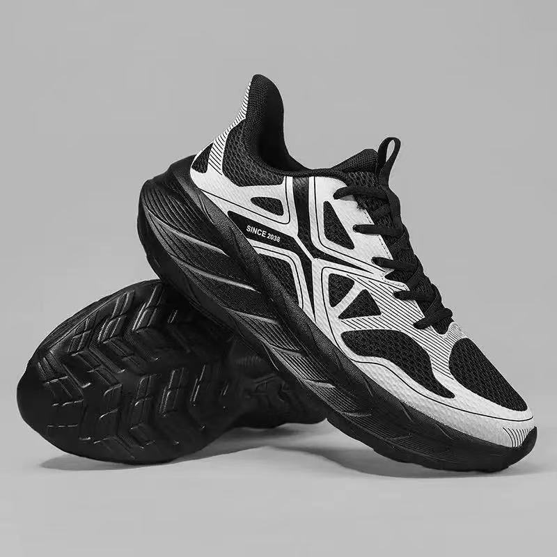 Cross-Border Versatile Running Sneakers for Men, Lace-Up Casual Shoes, New Outdoor Lightweight Panda Color Trendy Shoes for All Seasons