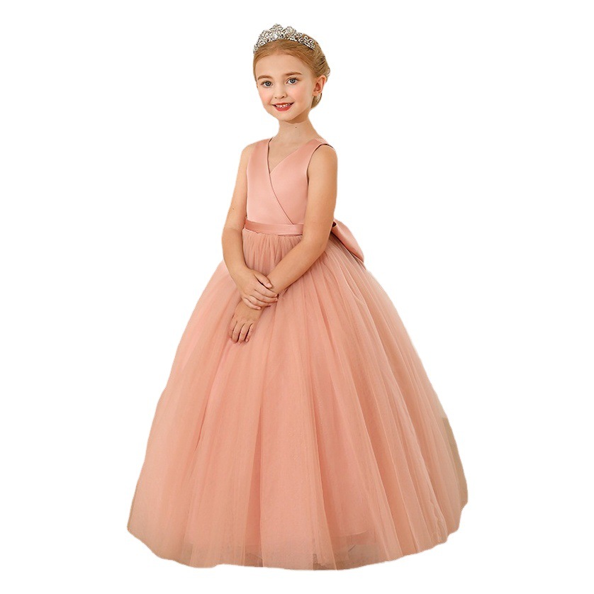 Vestido de Fiesta Infantil Transfronterizo, Sin Mangas, de Satén y Malla, Falda Tutú para Niñas, Vestido Largo para Niñas Pequeñas y Medianas