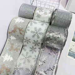 現物卸売りクリスマス箔押し透明リボン模造麻鉄線辺拷問ベルト網糸装飾リボンリボン