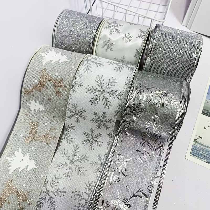 現物卸売りクリスマス箔押し透明リボン模造麻鉄線辺拷問ベルト網糸装飾リボンリボン|undefined