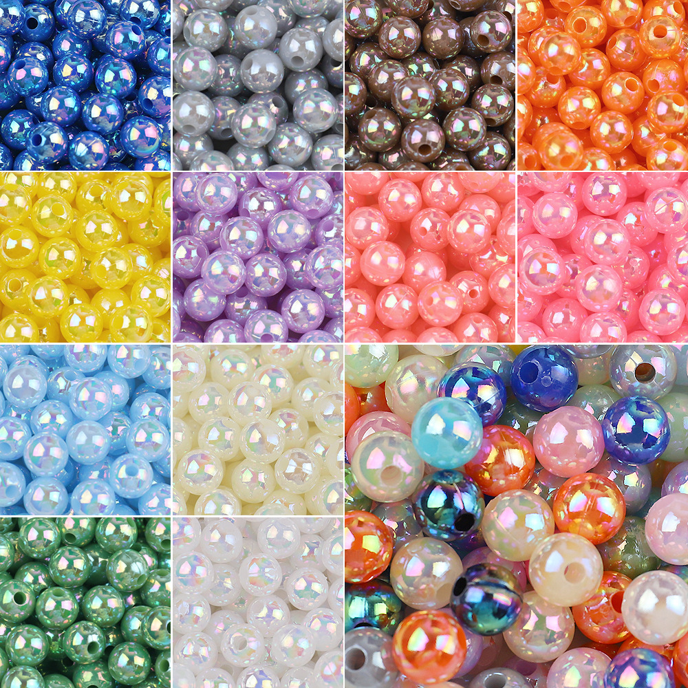 韩版幻彩实色上彩AB有孔珠DIY项链首饰手链饰品手机链串珠材料