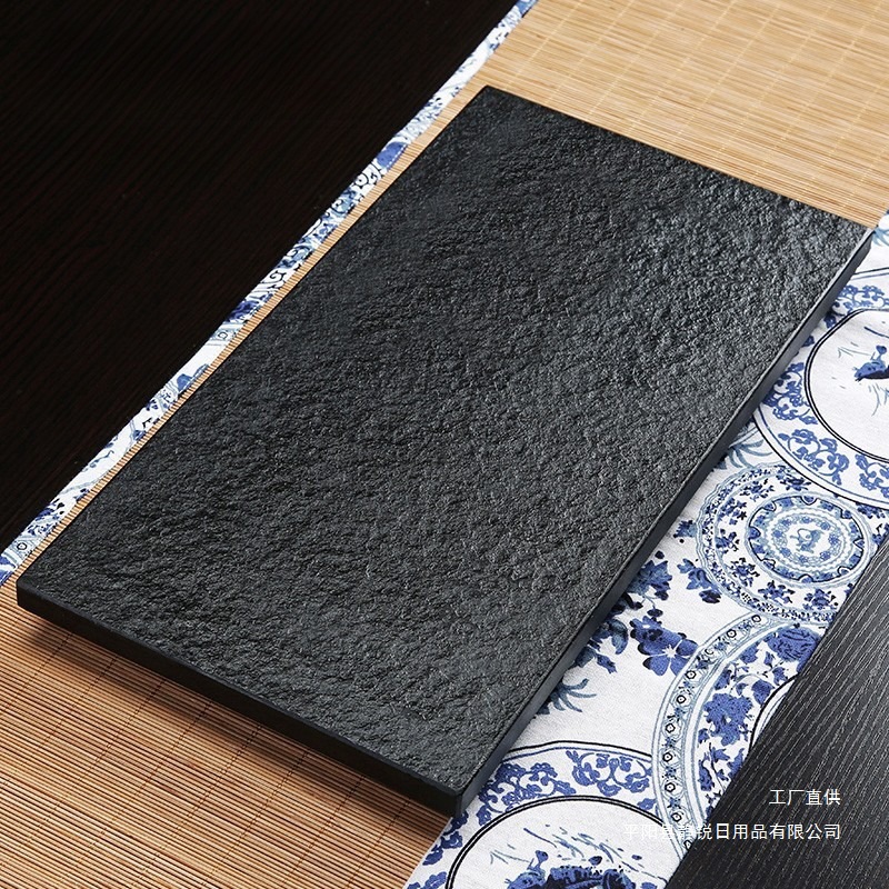 天然石材烧水壶空位孔嵌入式盖板茶桌电磁炉石板乌金石茶盘定 制