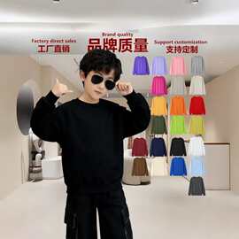 高品质纯色儿童卫衣批发加图加字新款中大童圆领上衣休闲男女童装