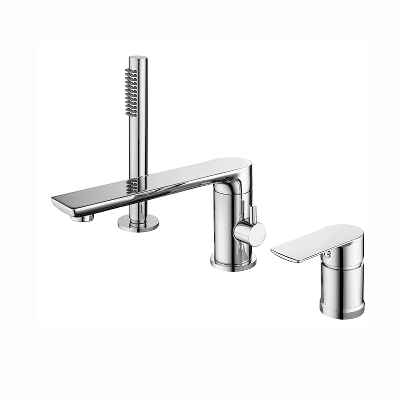 8V Kestu full copper gun gray bath tank edge embedded hot and cold split shower
