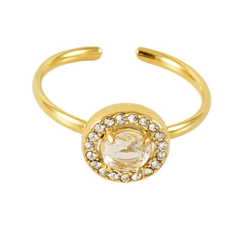 Europa y América del acero inoxidable estilo INS anillo de circón boca abierta anillo femenino 18K ajustable doble diamante anillo de acero de titanio hembra