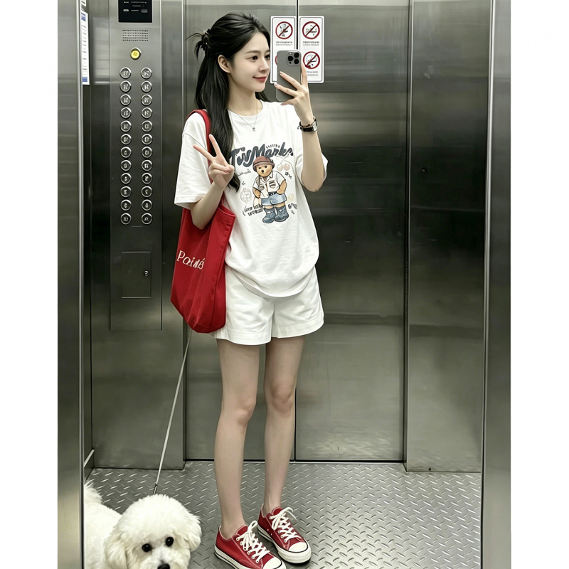 Maternity Wear, Summer Trendy Mom Fashion New Style, Thin Casual Loose Short-Sleeved Tops, Summer Shorts Two-Piece Set