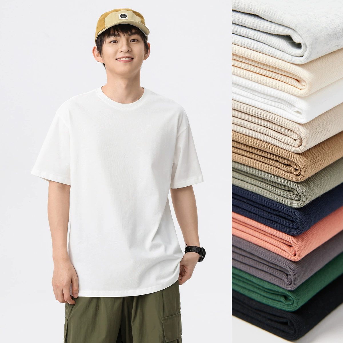 Летние три иглы американский вес 240 г хлопчатобумажная футболка с короткими рукавами мужские свободные круглые вырезы повседневные чистые белые воротнички свободные T