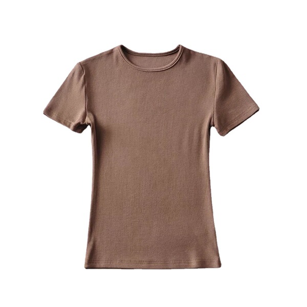 solid color fitted retro short short sleeve T-shirt with a round…