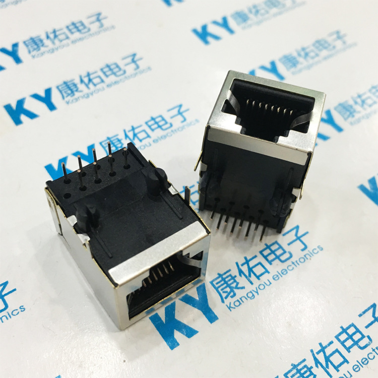 RJ45网线接口插座5903-10P8C 90度弯插 8P针 带屏蔽L21MM水晶头座