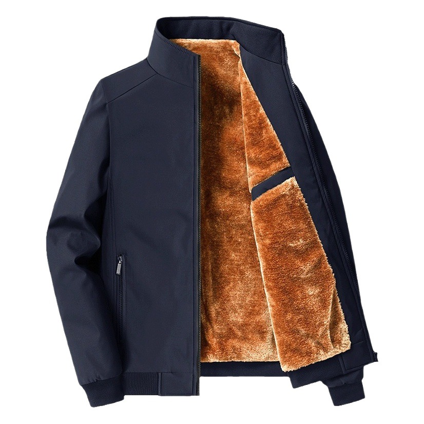 Papá otoño e invierno abrigo 50-60-70 de mediana edad y de edad avanzada forrada de lana engrosada cálida chaqueta de los hombres del collar del soporte ocasional superior