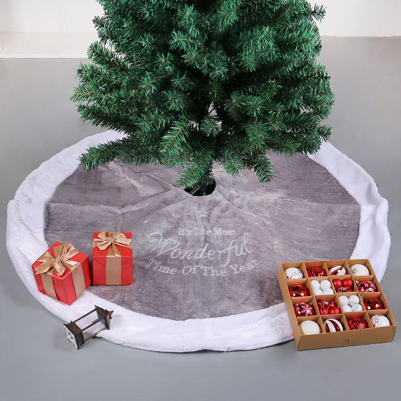 Falda para Árbol de Navidad de Terciopelo con Diseño de Letras Grises de Hong Kong Love, Novedad Transfronteriza, Decoración para Árbol de Navidad para Sala de Estar, Alfombra para Piso, Venta al por Mayor