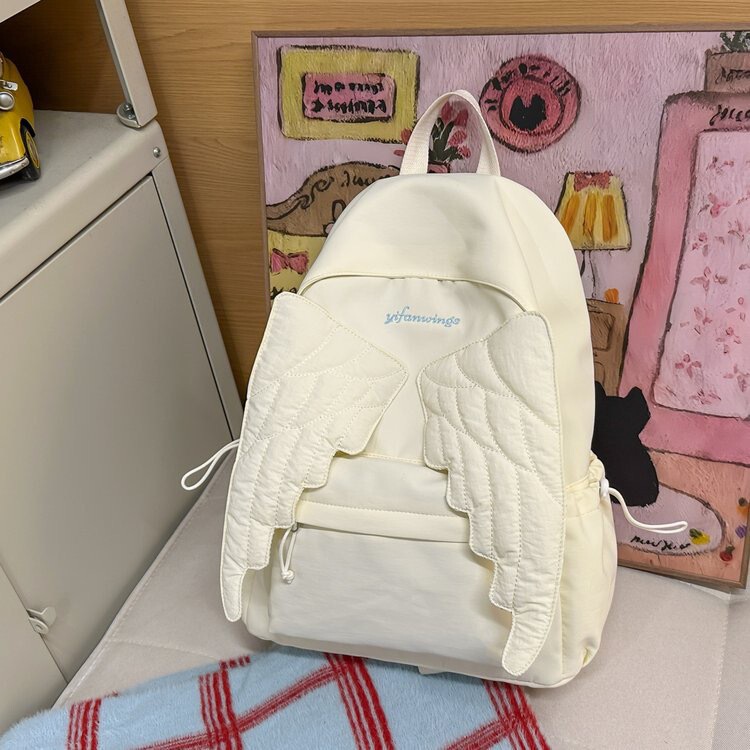 Cartoon Ins Cute Solid Color Angel Wings Backpack for Women Niche Design Fashion Casual Versatile Student School Bag Cartoon Ins Cute Solid Color Angel Wings Backpack for Women Niche Design Fashion Casual Versatile Student School Bag