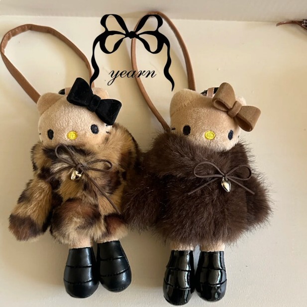 Autumn and Winter New Leather Long-Legged Kitty Cat Bag Pendant Cartoon Cute Versatile Keychain Kt Pendant Little Red Book